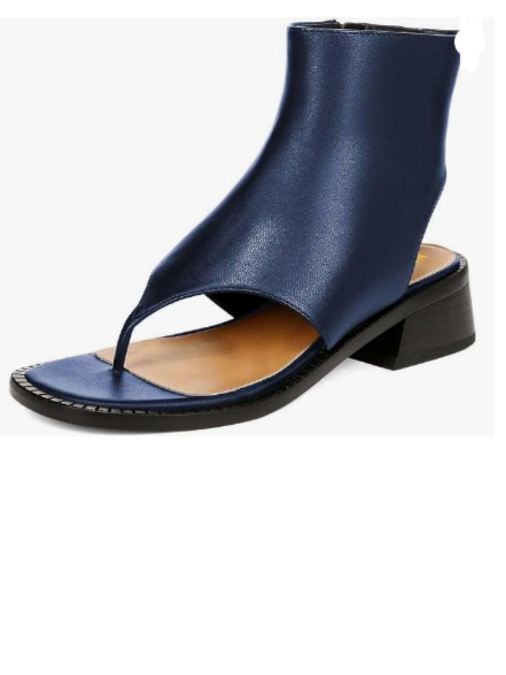 Blue Women Ankle Sandals Chunky Low Heels Flip Flop Open Toe Side Zippers Boots